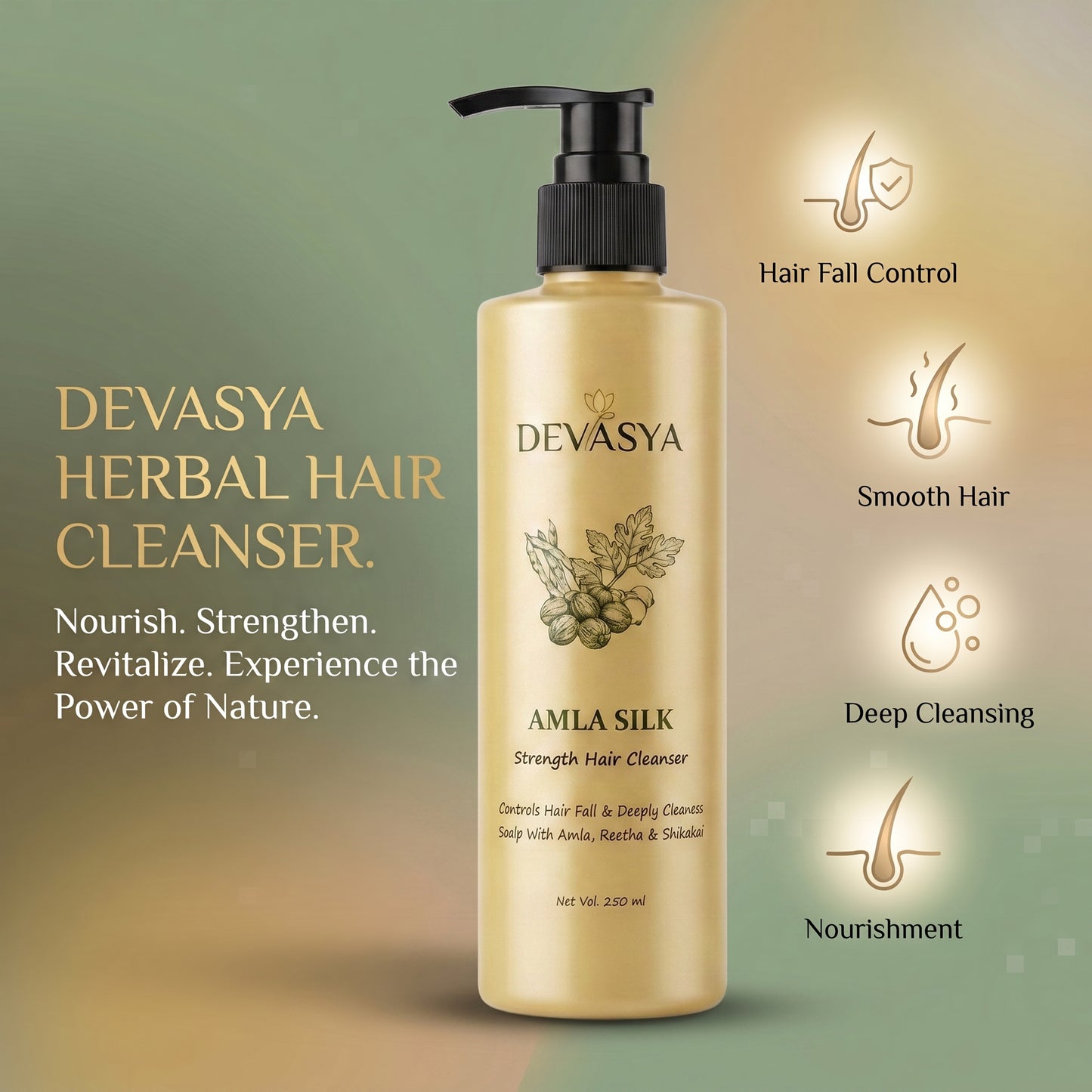 Devasya Amla Silk Strength Hair Cleanser – Controls Hair Fall & Deep Cleansing with Amla, Reetha & Shikakai (250 ml) ✨🌿
