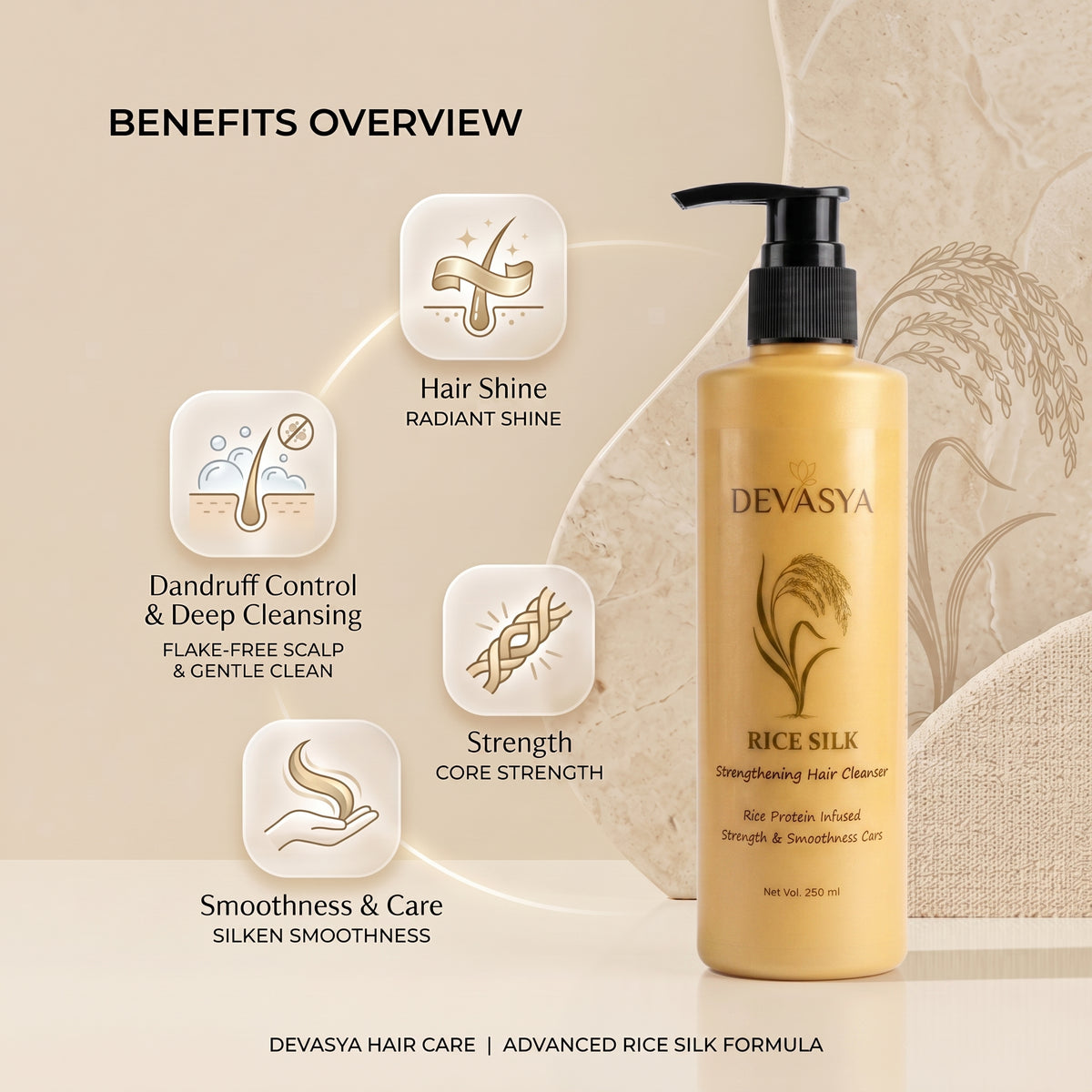 Devasya Rice Silk Strengthening Hair Cleanser – Rice Protein Infused for Strong & Smooth Hair (250ml) ✨🌿