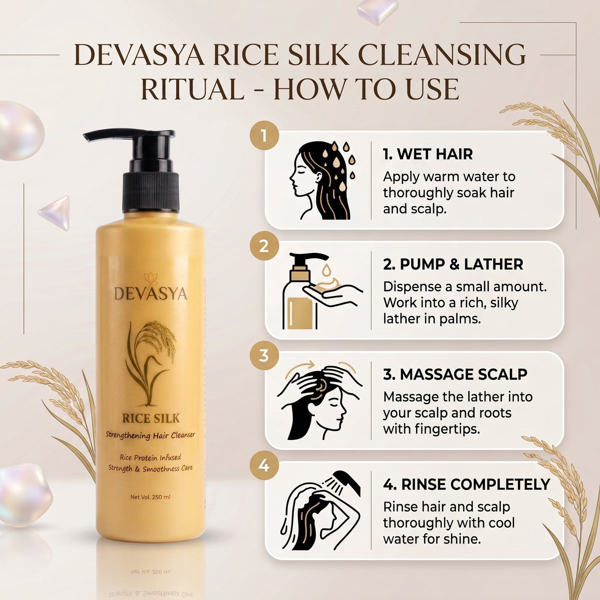Devasya Rice Silk Strengthening Hair Cleanser – Rice Protein Infused for Strong & Smooth Hair (250ml) ✨🌿