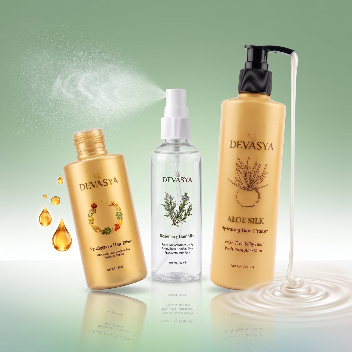 Devasya Ayurvedic Dandruff Control Combo – Aloe Silk Cleanser, Panchgavya Elixir Oil & Rosemary Hair Mist for Clean, Flake-Free & Healthy Scalp