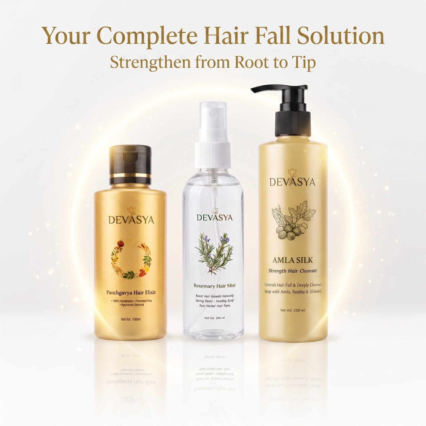 Devasya Ayurvedic Hair Fall Control Combo – Amla Silk Cleanser, Panchgavya Elixir Oil & Rosemary Mist for Stronger Roots & Healthy Growth