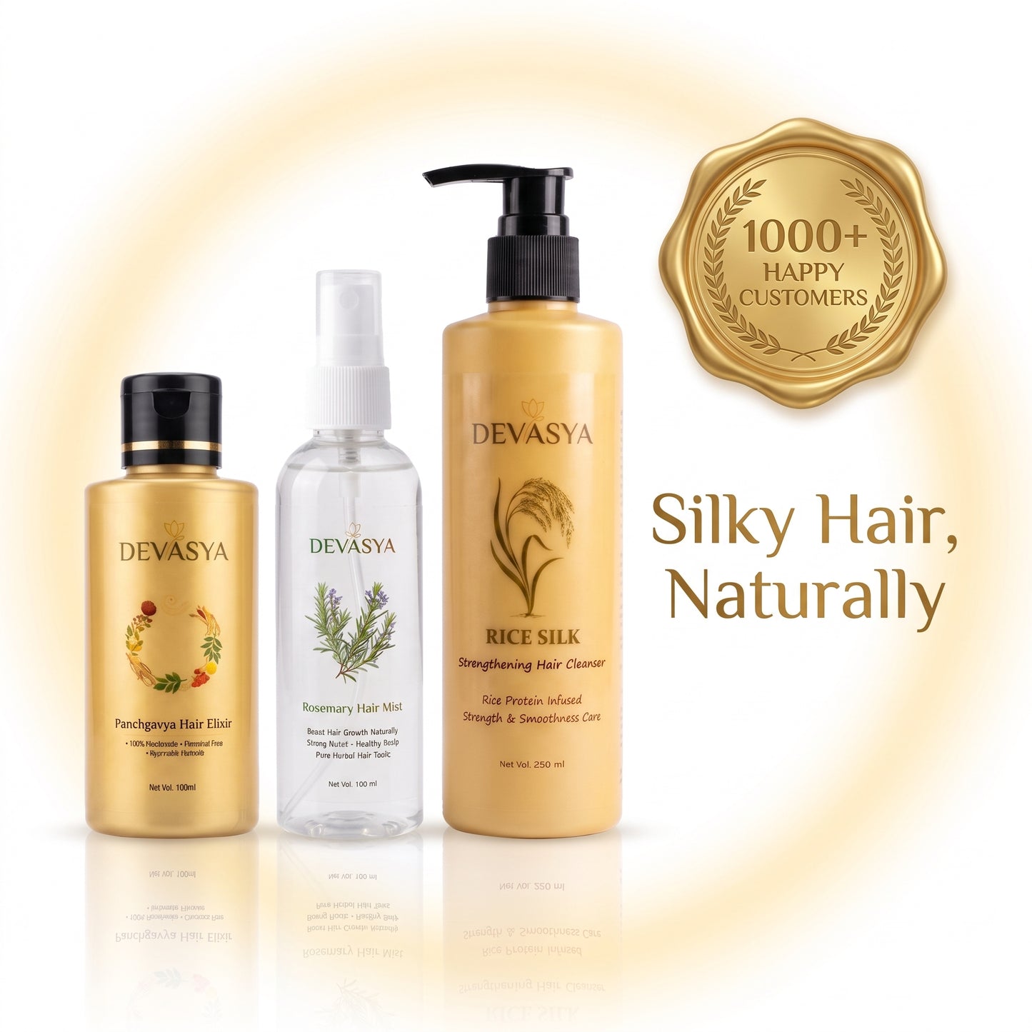Devasya Ayurvedic Frizz Control Combo – Rice Silk Cleanser, Panchgavya Elixir Oil & Rosemary Hair Mist for Smooth, Soft & Manageable Hair